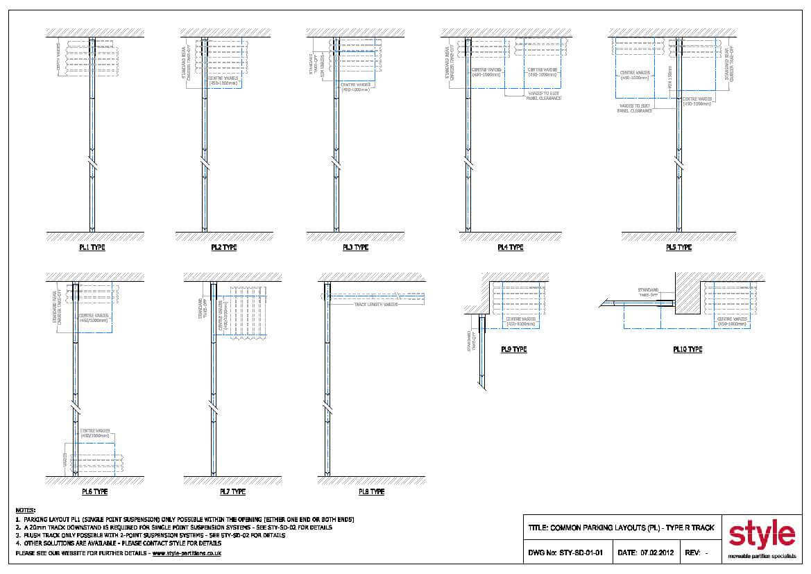Movable walls parking layouts CAD diagram