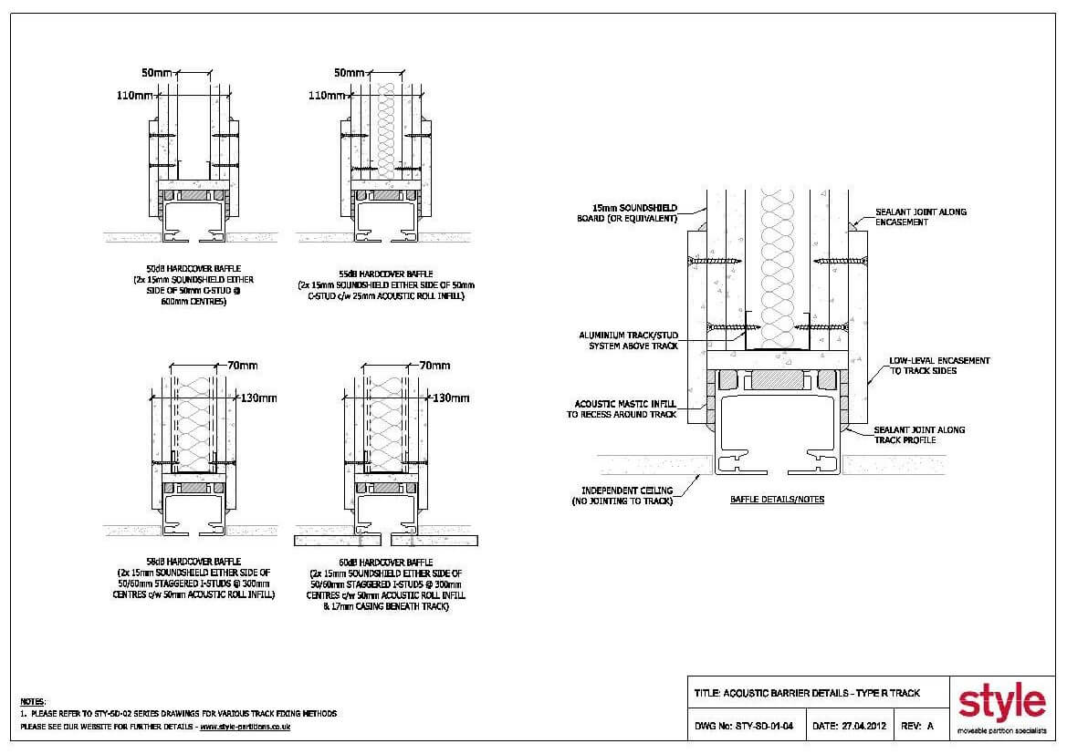 Movable walls acoustic barriers CAD diagram